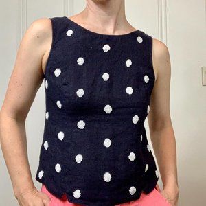 Odille Beaded Vest White Polka Dots on Navy